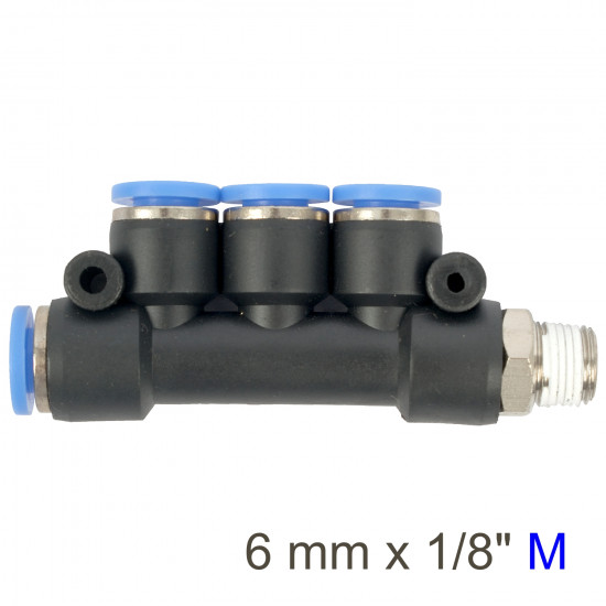 Pu Hose Fitting Manifold 4 X 6mm Port X 1/8'm