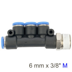 Pu Hose Fitting Manifold 4 X 6mm Port X 3/8'm