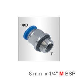 Pu Fitting Str. Stud W/o-ring 8mm-1/4 M