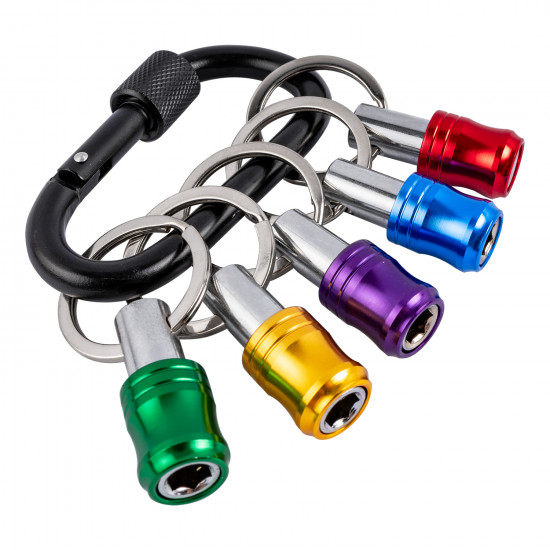 5pc Quick Release Bit Holder Set On Carabiner Clip 5pc Quick Release Bit Holder Set On Carabiner Clip