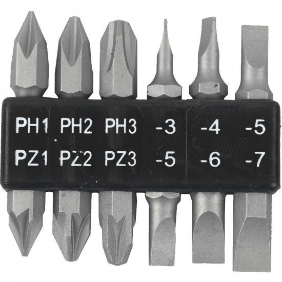 6pc 45mm Double End Bit Set Ph1,2,3 Pz1,2,3 Sl3,4,5,6,7mm 6pc 45mm Double End Bit Set Ph1,2,3 Pz1,2,3 Sl3,4,5,6,7mm