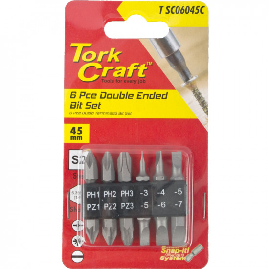 6pc 45mm Double End Bit Set Ph1,2,3 Pz1,2,3 Sl3,4,5,6,7mm 6pc 45mm Double End Bit Set Ph1,2,3 Pz1,2,3 Sl3,4,5,6,7mm