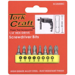 Insert Bit Set Ph & Pz 8pce Sizes 0 1 2 3 25mm Phillips Pozi