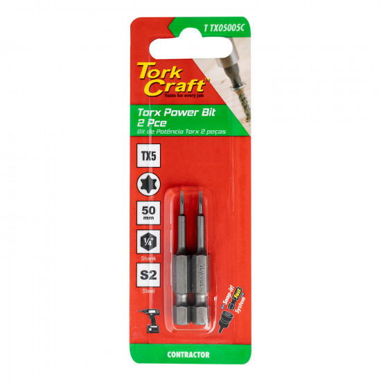 Torx Tx 5 Classic Power Bit 50mm 2pc Carded Torx Tx 5 Classic Power Bit 50mm 2pc Carded