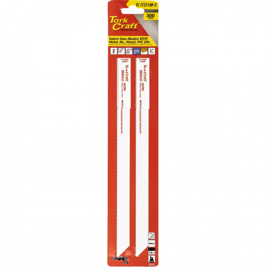 Sabre Saw Blade 300 X 2.5mm 10tpi Wood, Metal, Pvc,al 2pc Sabre Saw Blade 300 X 2.5mm 10tpi Wood, Metal, Pvc,al 2pc