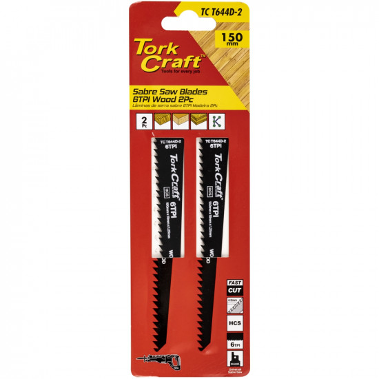 Sabre Saw Blade 150 X 4.3mm 6tpi Wood 2pc Sabre Saw Blade 150 X 4.3mm 6tpi Wood 2pc