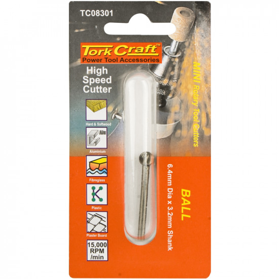Mini H/speed Cutter 6.4mm Ball 3.2mm Shank Mini H/speed Cutter 6.4mm Ball 3.2mm Shank