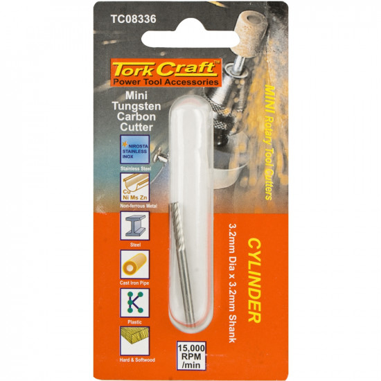 Mini Tungsten Carb. Cutter 3.2mm Cyl. 3.2mm Shank Mini Tungsten Carb. Cutter 3.2mm Cyl. 3.2mm Shank