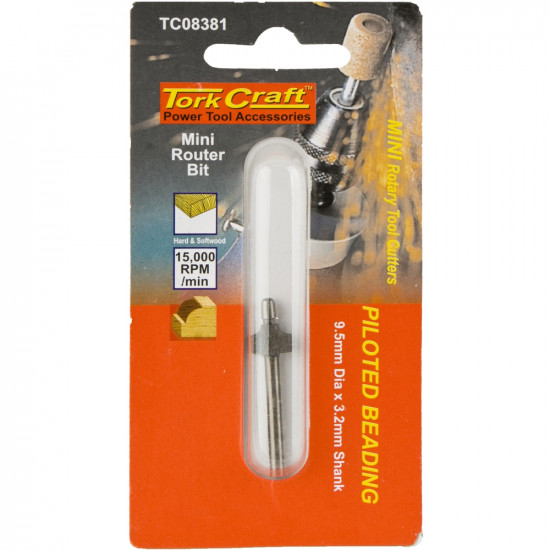 Mini Router Bit 9.5mm Piloted Beading 3.2mm Shank Mini Router Bit 9.5mm Piloted Beading 3.2mm Shank