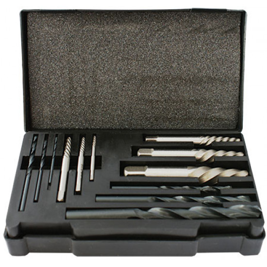 Screw Extractor Set 12 Pce With Drill Bits For M3 - M24 Screws / Studs Screw Extractor Set 12 Pce With Drill Bits For M3 - M24 Screws / Studs