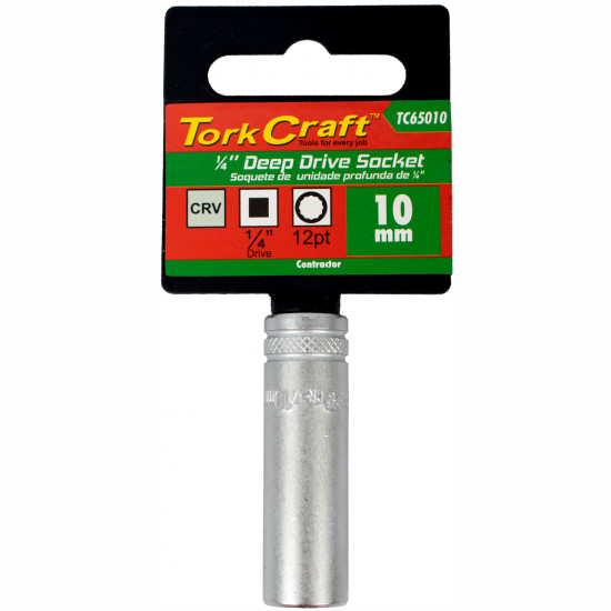 Socket 10mm 1/4' Dr Deep Socket Crv 12 Point Socket 10mm 1/4' Dr Deep Socket Crv 12 Point