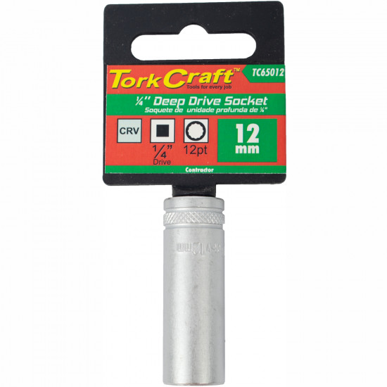 Socket 12mm 1/4' Dr Deep Socket Crv 12 Point Socket 12mm 1/4' Dr Deep Socket Crv 12 Point