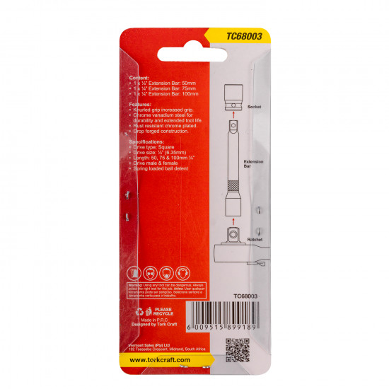 Extention Bar 3pc Set 1/4' 50/75/100mm Extention Bar 3pc Set 1/4' 50/75/100mm