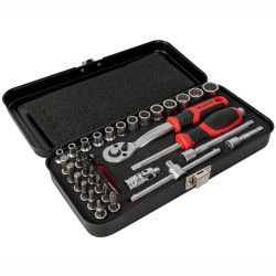 Socket & Ratchet Set 34pc 1/4' Dr Crv 12 Point Metal Case