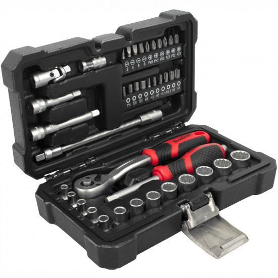 Socket & Ratchet Drive Set 40pc 1/4' Crv 12 Point 4 4.5 5 5.5 6-14mm