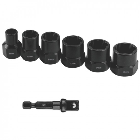Bolt Extract Set 7pce 8/10/12/13/17/19mm 1pc 50mm 1/4' Socket Adaptor Bolt Extract Set 7pce 8/10/12/13/17/19mm 1pc 50mm 1/4' Socket Adaptor