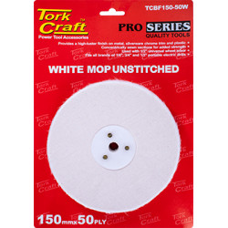 White Buff/mop Unstitched 150 X 50ply X 1/2' Hole