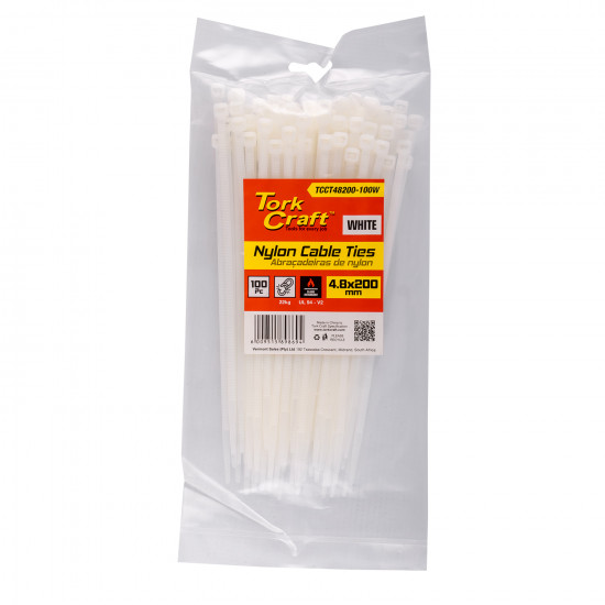 Nylon Cable Ties 4.8mm X 200mm White 100pc Nylon Cable Ties 4.8mm X 200mm White 100pc
