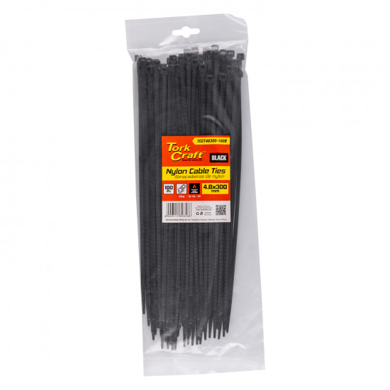 Nylon Cable Ties 4.8mm X 300mm Black 100pc Nylon Cable Ties 4.8mm X 300mm Black 100pc