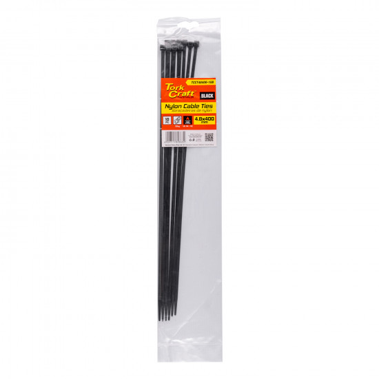 Nylon Cable Ties 4.8mm X 400mm Black 10pc Nylon Cable Ties 4.8mm X 400mm Black 10pc