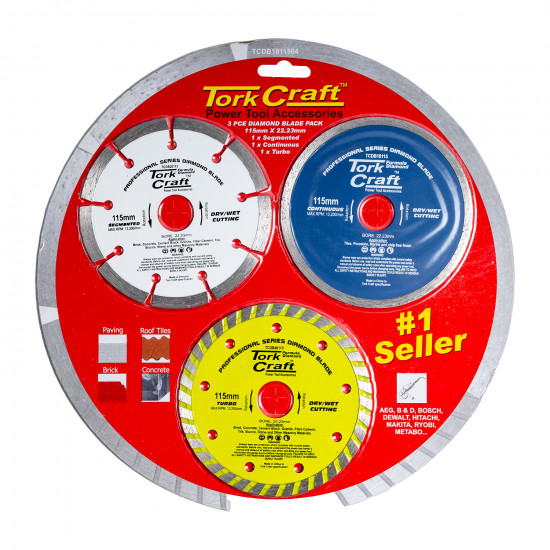 Diamond Blade 3pce Set 115 Con Seg Turbo Colour Pack Diamond Blade 3pce Set 115 Con Seg Turbo Colour Pack