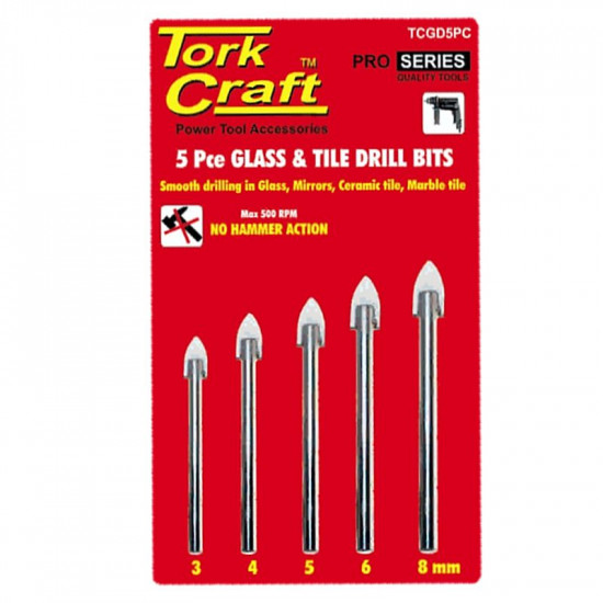 Glass & Tile Drill Bit Set 5 Pce 3/4/5/6/8 Glass & Tile Drill Bit Set 5 Pce 3/4/5/6/8