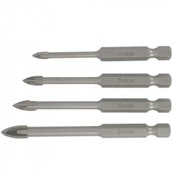 Glass & Tile Drill 4 Flute Set 4pc 4/5/6/8mm In Plastic Case