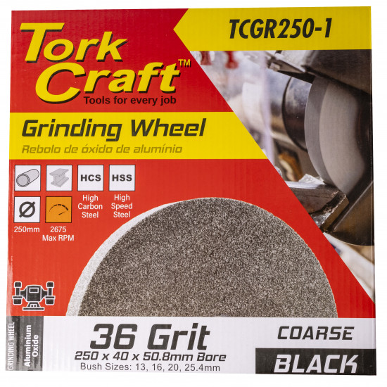 Grinding Wheel 250 X 40 X 50.8mm Bore Coarse 36g Black Grinding Wheel 250 X 40 X 50.8mm Bore Coarse 36g Black