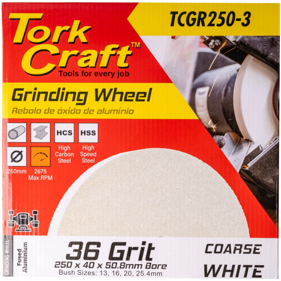 Grinding Wheel 250 X 40 X 50.8mm Bore Coarse 36g White Grinding Wheel 250 X 40 X 50.8mm Bore Coarse 36g White