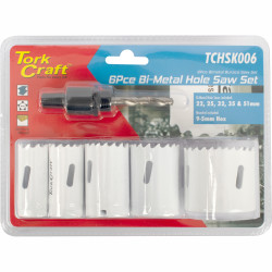 Hole Saw Set 6pce Bi-metal (22/25/32/35/51mm & 3/8 Hex M&rel)