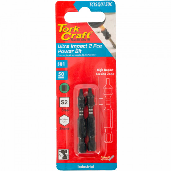 Impact Square Sq No.1 X 50mm Pwr Bit 2/card Sq1 Impact Square Sq No.1 X 50mm Pwr Bit 2/card Sq1