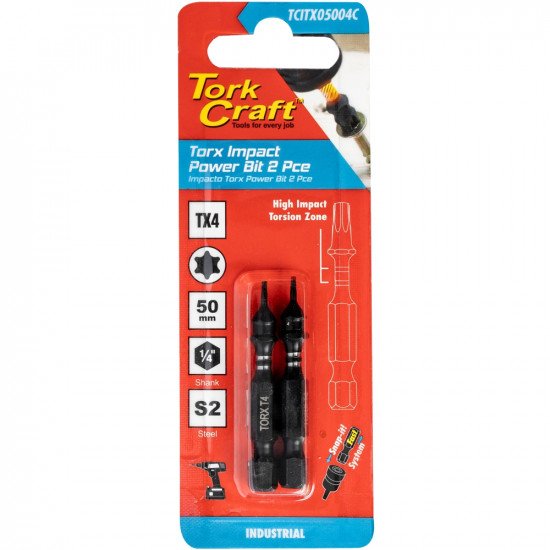 Torx Tx 4 Impact Power Bit 50mm 2pc Carded Torx Tx 4 Impact Power Bit 50mm 2pc Carded