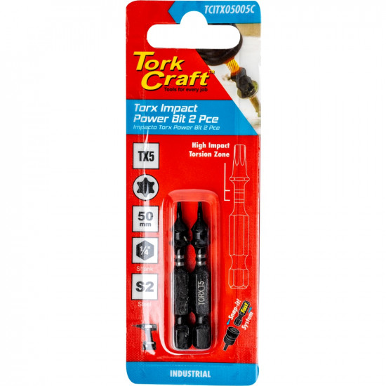 Torx Tx 5 Impact Power Bit 50mm 2pc Carded
