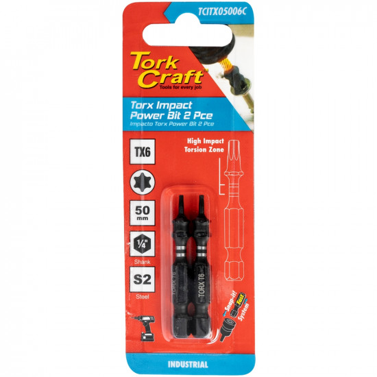 Torx Tx 6 Impact Power Bit 50mm 2pc Carded Torx Tx 6 Impact Power Bit 50mm 2pc Carded