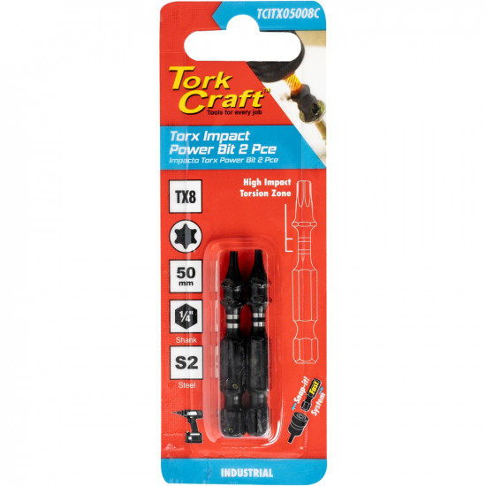 Torx Tx 8 Impact Power Bit 50mm 2pc Carded Torx Tx 8 Impact Power Bit 50mm 2pc Carded