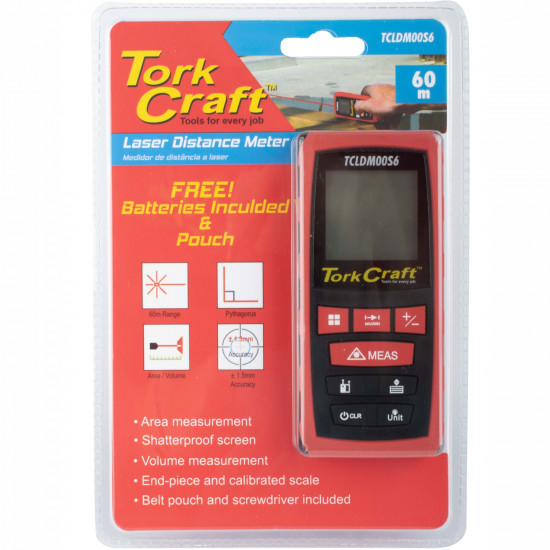 Laser Distance Meter 0.2 - 60m Vol/area/min/max/pyth Aaa Bat Inc Laser Distance Meter 0.2 - 60m Vol/area/min/max/pyth Aaa Bat Inc