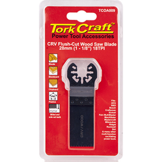 Quick Change Flush Cut Wood Saw Blade 28mm(1-1/8')18tpi Crv Quick Change Flush Cut Wood Saw Blade 28mm(1-1/8')18tpi Crv