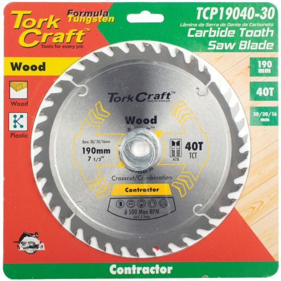 Blade Contractor 190 X 40t 30/20/16 Circular Saw Tct Blade Contractor 190 X 40t 30/20/16 Circular Saw Tct