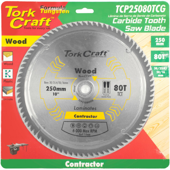 Blade Contractor 250 X 80t Tcg Neg Circular Saw Tct