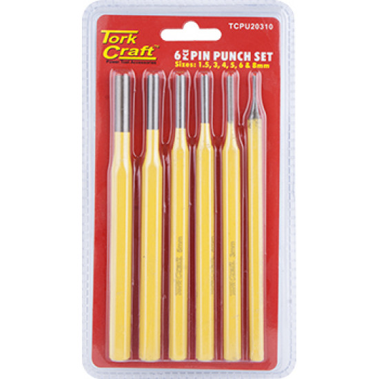 TORK CRAFT Pin Punch Set 6pc - 1.5, 3, 4, 5, 6, 8mm Yellow TORK CRAFT Pin Punch Set 6pc - 1.5, 3, 4, 5, 6, 8mm Yellow