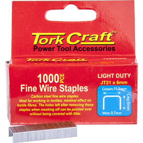 Flat Wire Staple 21g X 0.7mm X 6mm Jt21 1000pc C/steel For Tcsg0500 Flat Wire Staple 21g X 0.7mm X 6mm Jt21 1000pc C/steel For Tcsg0500