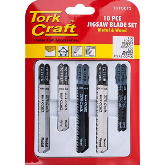 Jigsaw Blade Set 10 Pce For Metal & Wood T - Shank Jigsaw Blade Set 10 Pce For Metal & Wood T - Shank